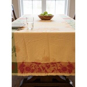 VTG‎ Williams Sonoma Sunflower Jacquard Tablecloth 70x126 Yellow Fall Decor Farm